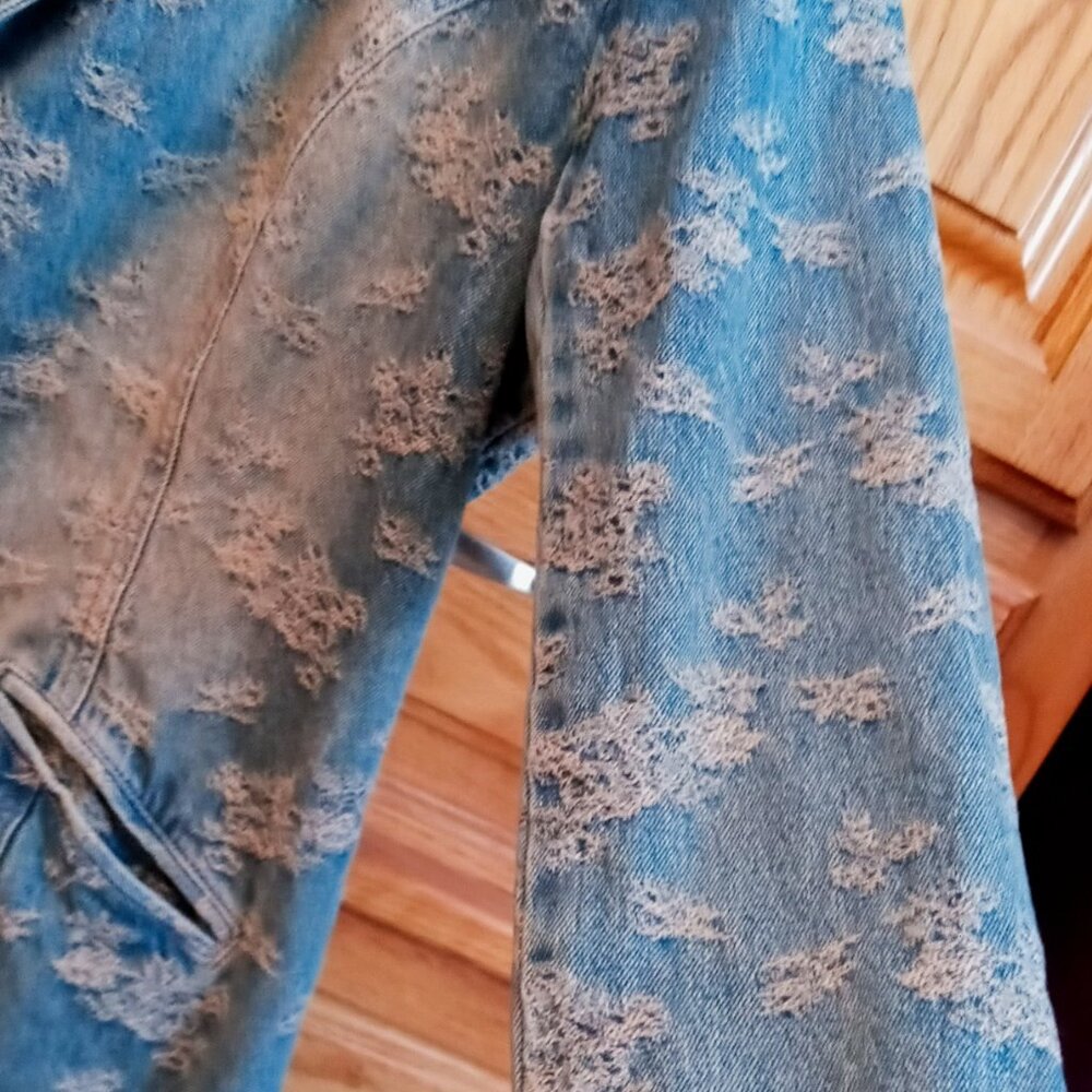 SOLD!!! Vintage Newport News Jeanology Floral Denim Jean Duster Jacket Women’s - Picture 1 of 10
